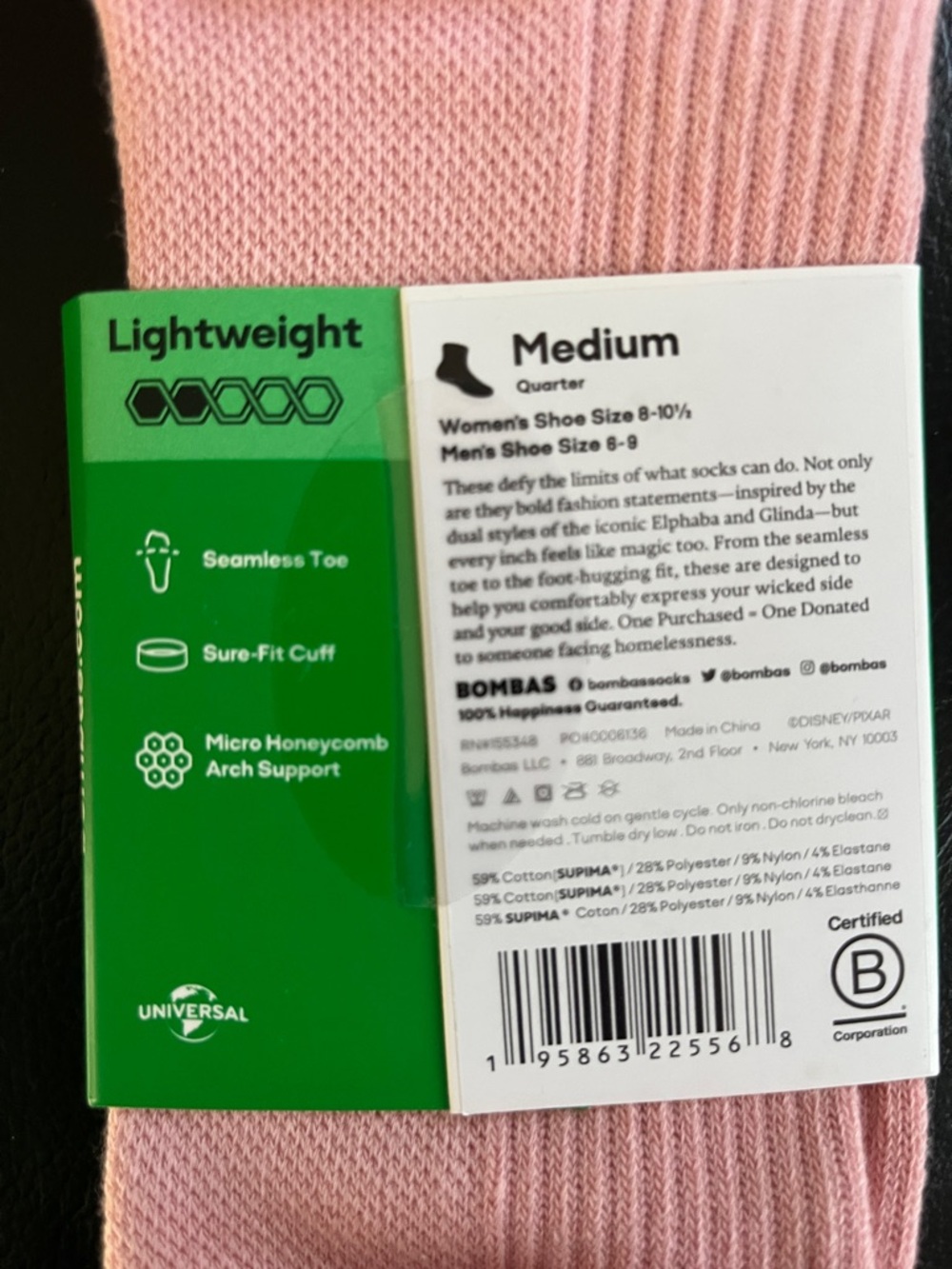 Bombas Wicked Quarter Socks, green and pink size M - Picture 4 of 7